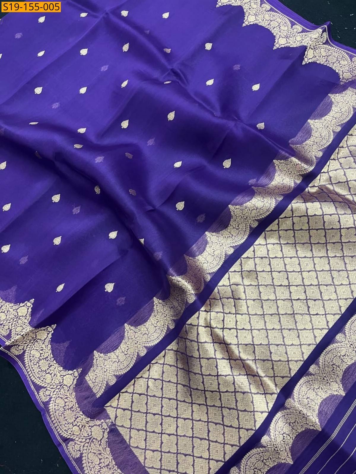 Violet Banarasi kora organza dyeble soft silk saree