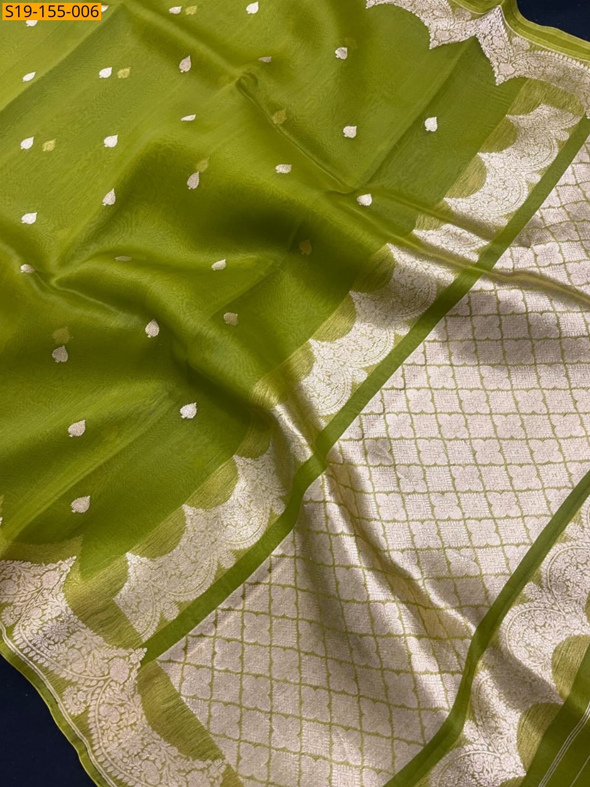 Green Banarasi kora organza dyeble soft silk saree