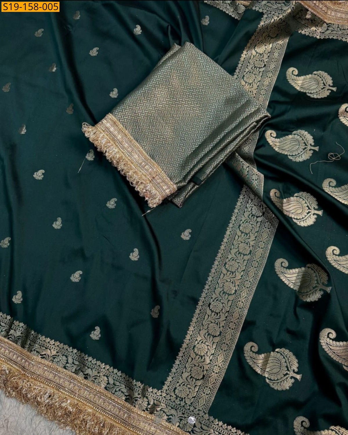 Dark Green Semi Mashru Katan Silk Saree