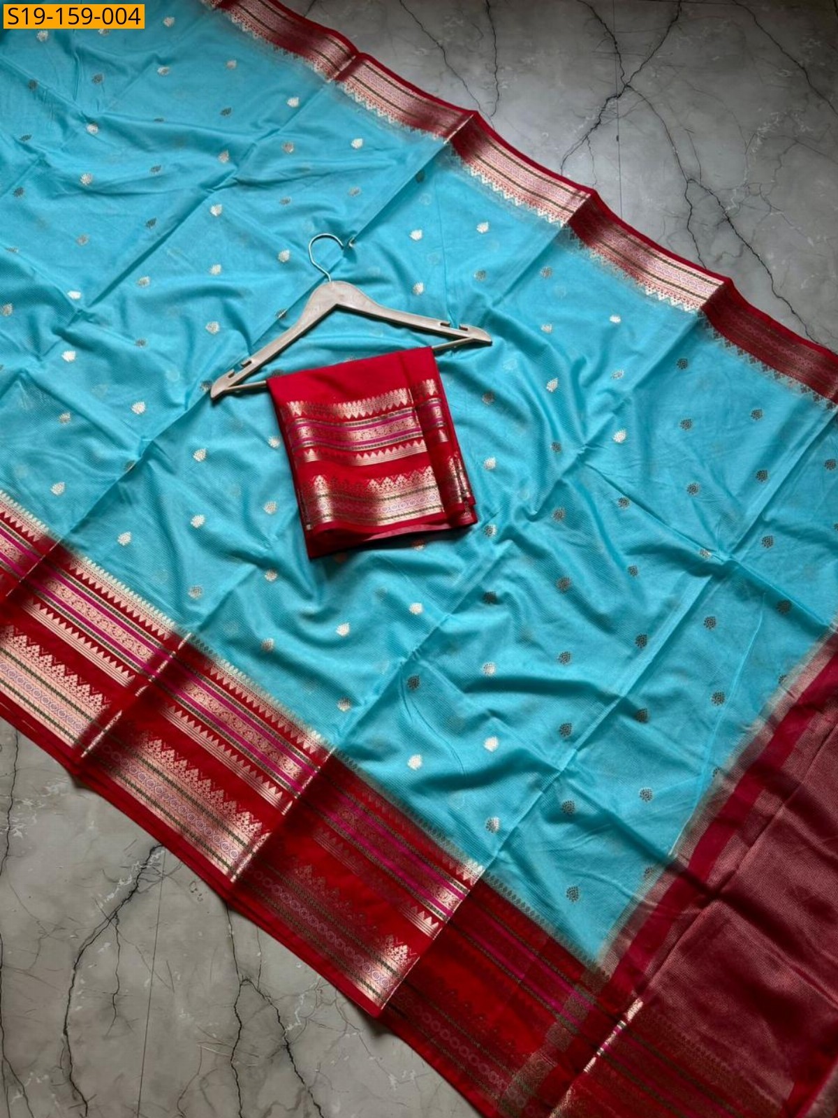 Sky Blue Banarasi daibal katan saree