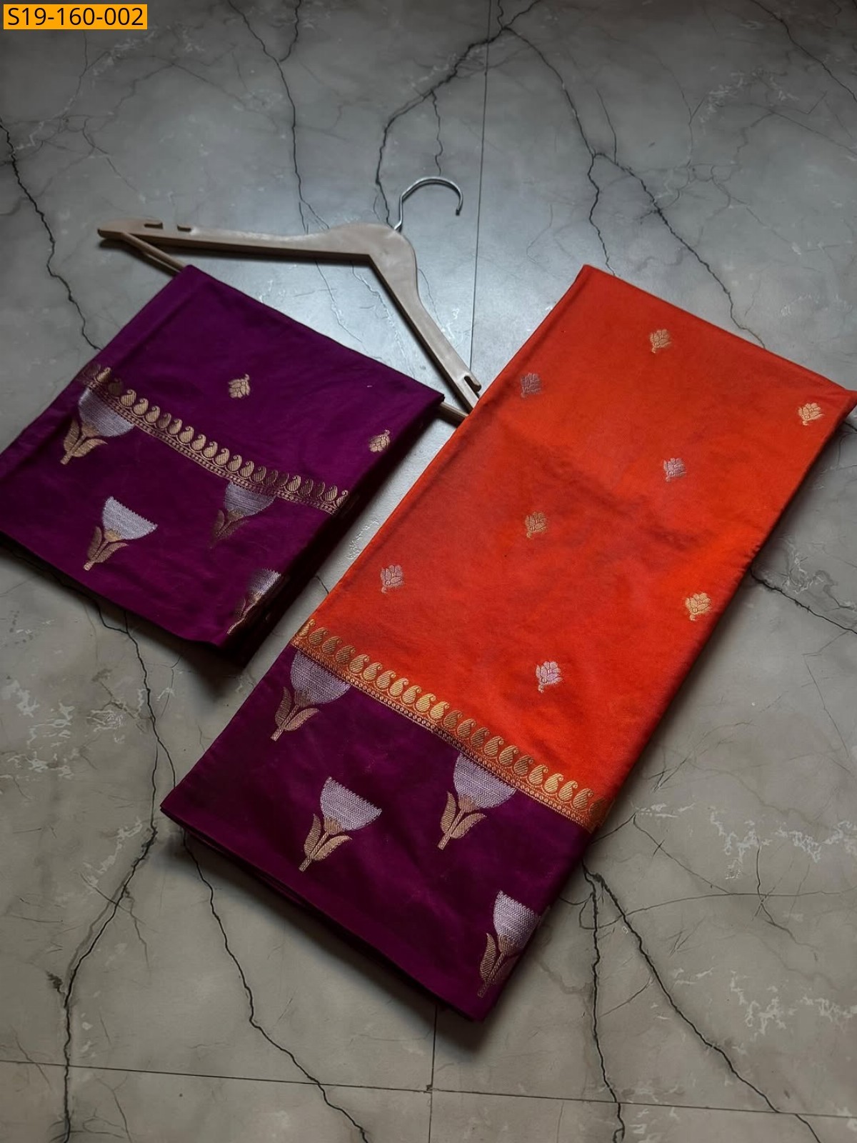 Banarasi semi katan soft silk Saree - Orange