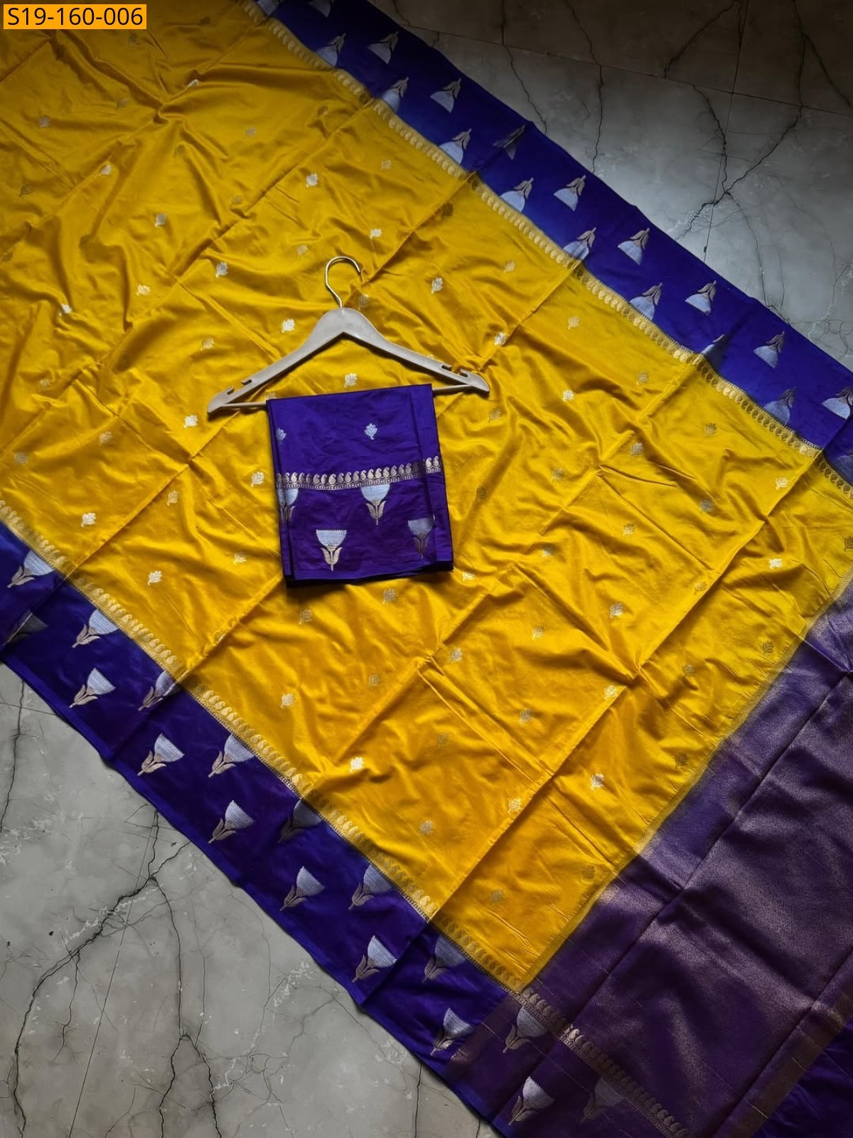 Yellow Banarasi semi katan soft silk Saree