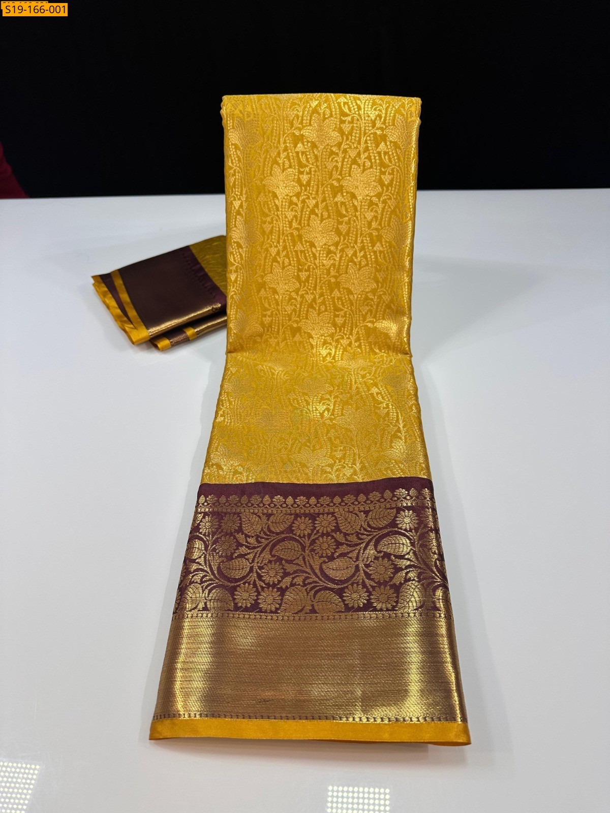 Yellow Banarasi semi katan soft silk saree