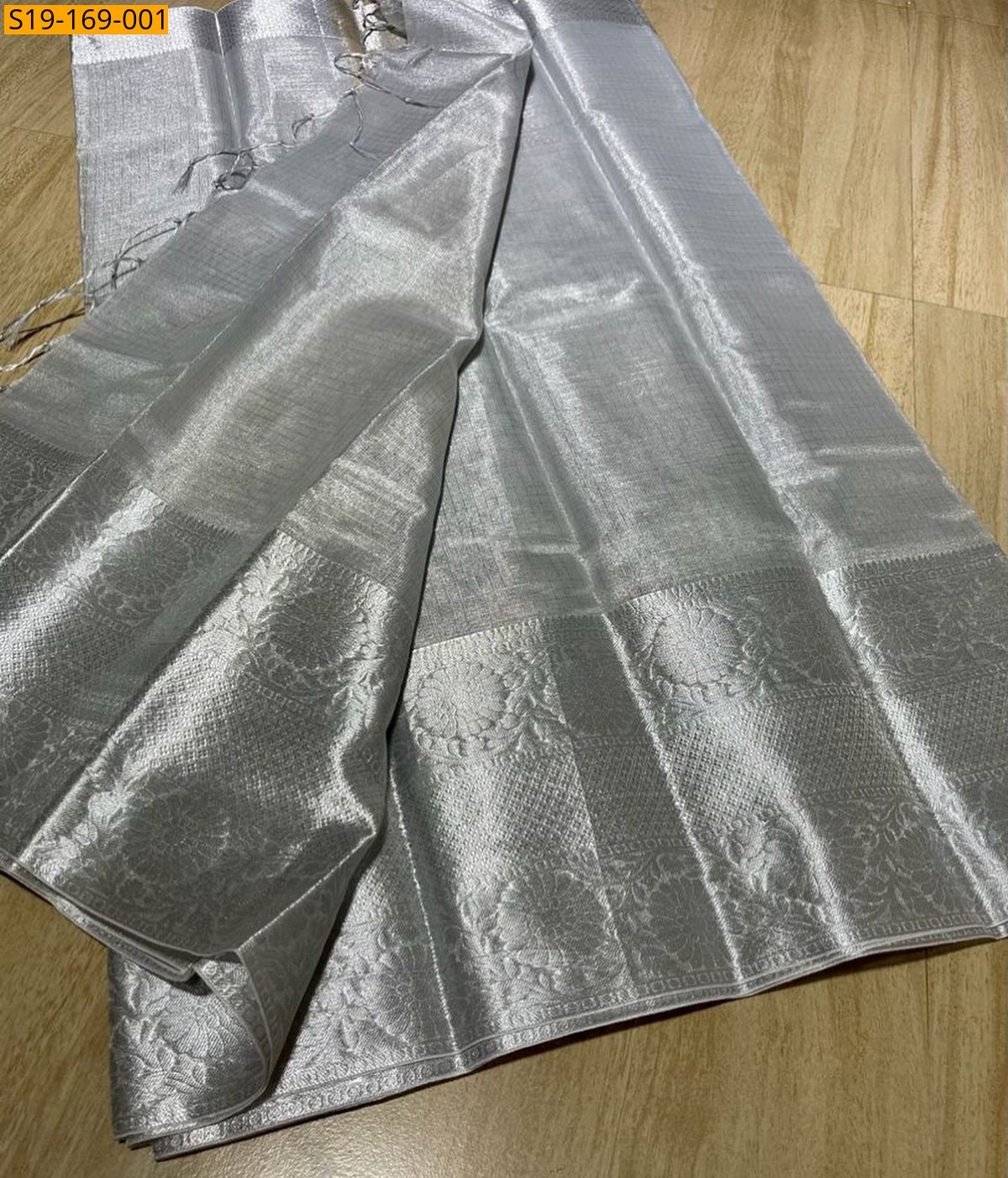 Silver Banarasi Soft Tissue Silk Saree