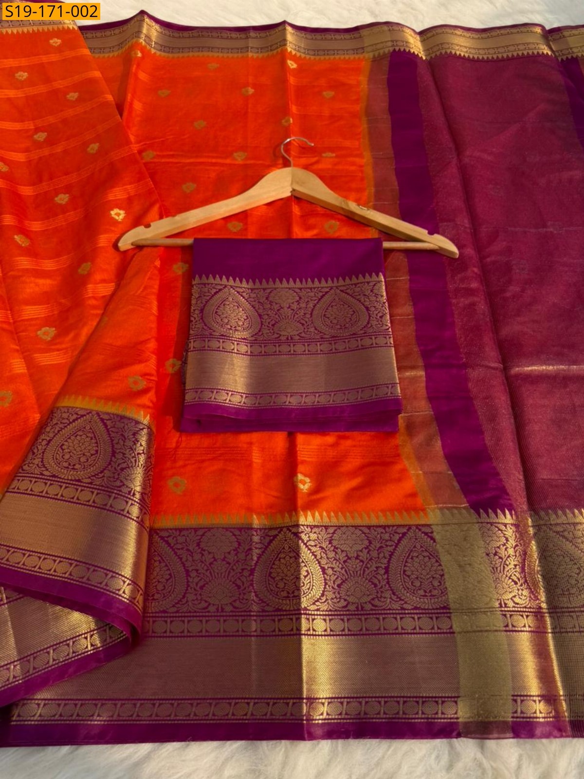 Orange Banarasi Raw Mango Soft Silk Sarees