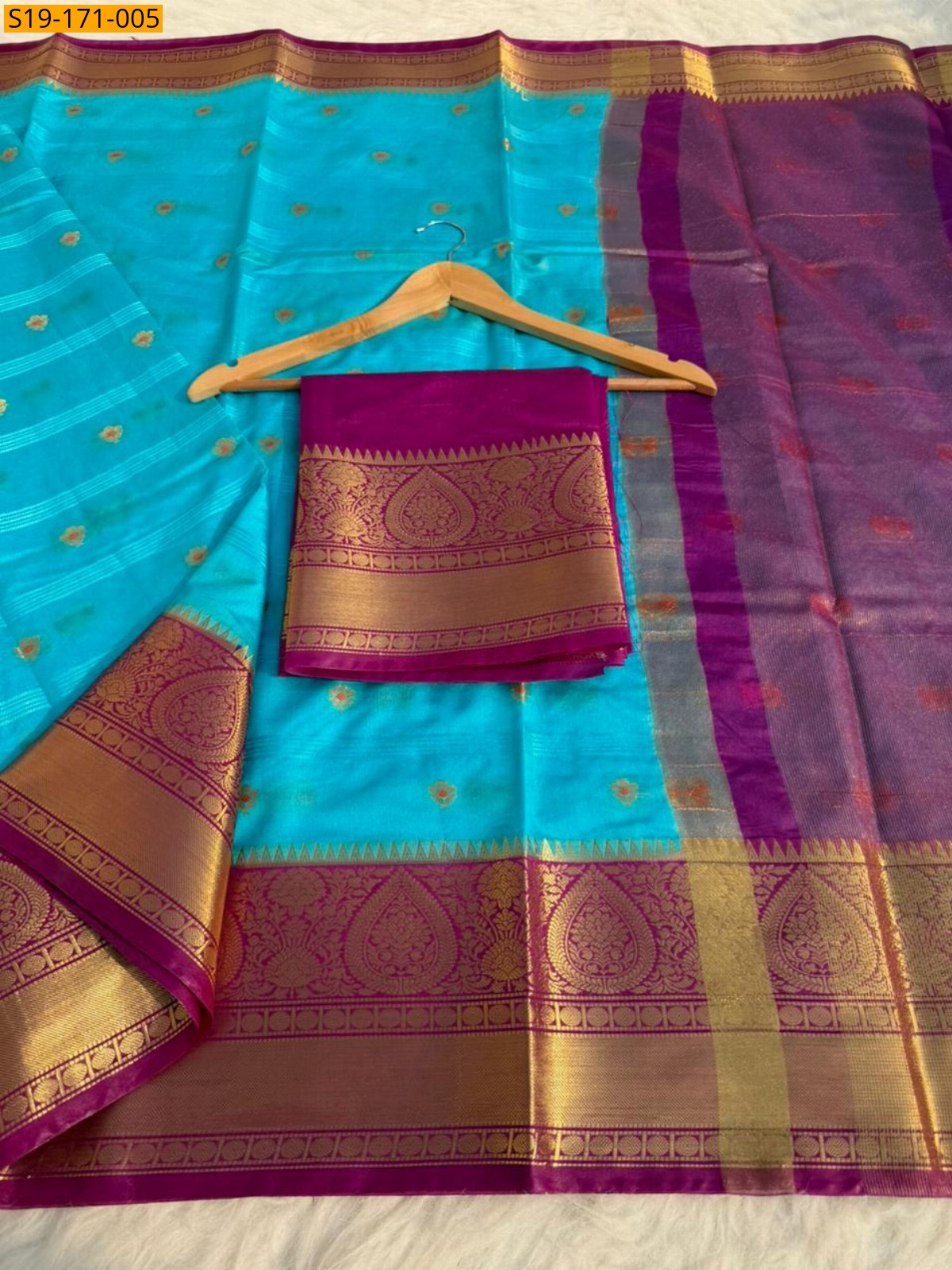 Sky blue Banarasi Raw Mango Soft Silk Sarees