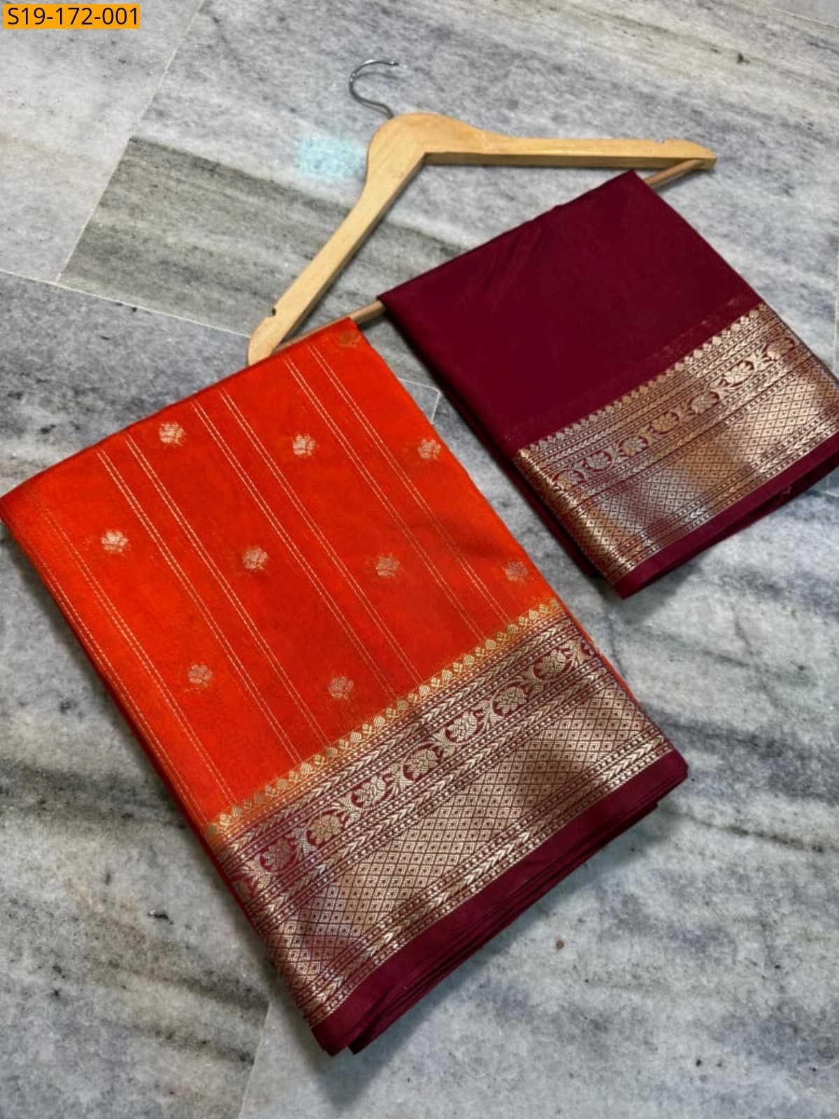 Orange Banarasi Semi Chiniya Soft Silk Saree