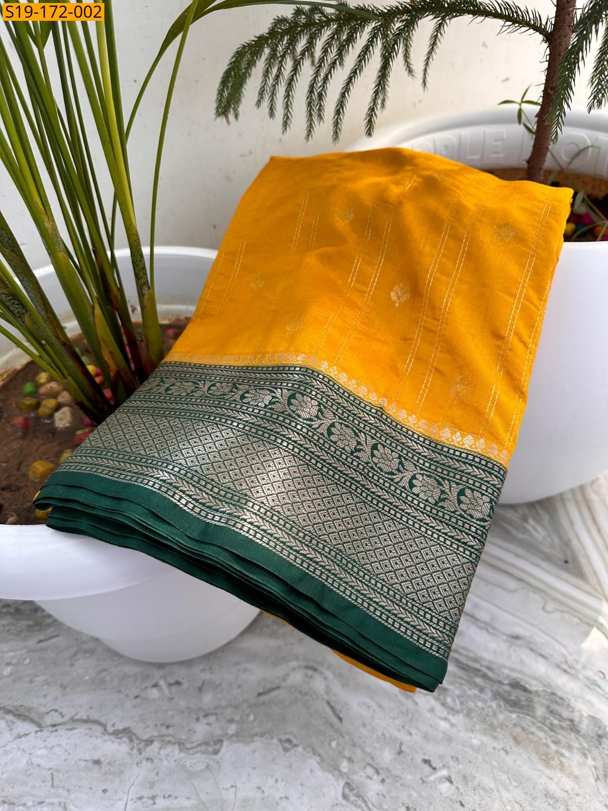 Yellow Banarasi Semi Chiniya Soft Silk Saree