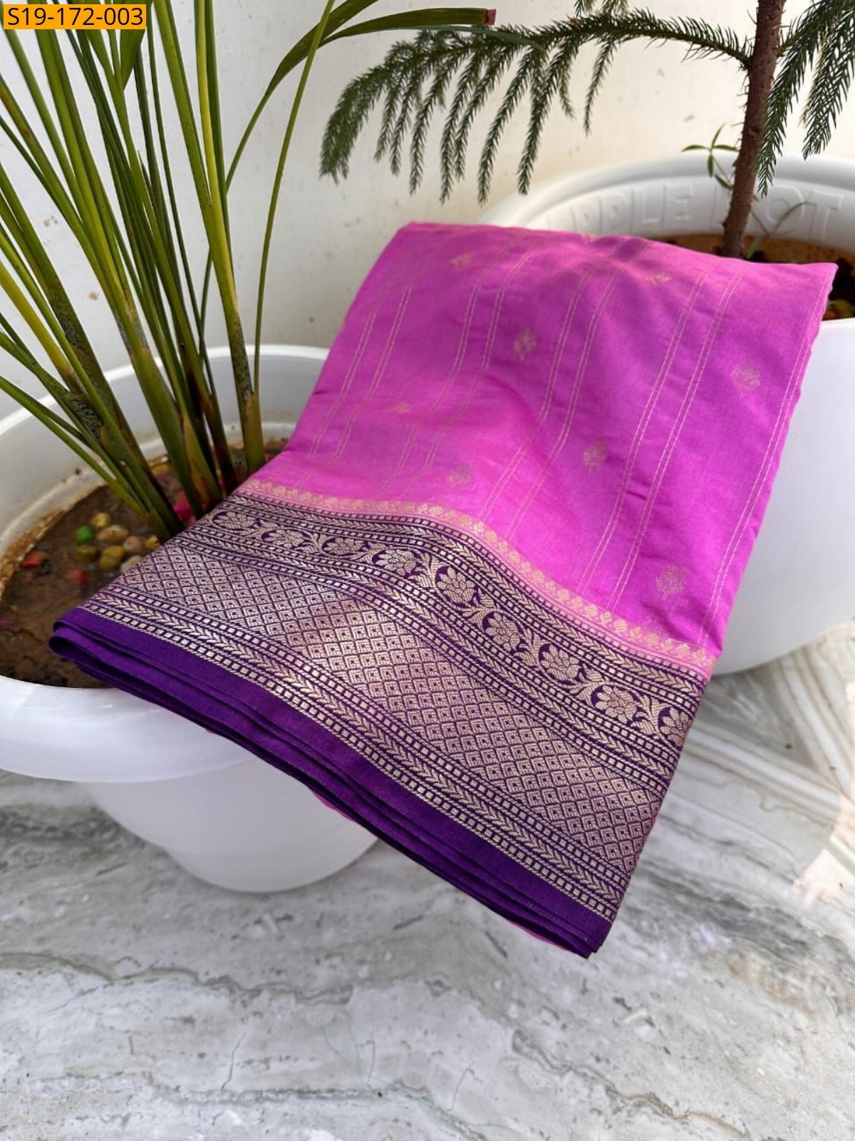 Pink Banarasi Semi Chiniya Soft Silk Saree
