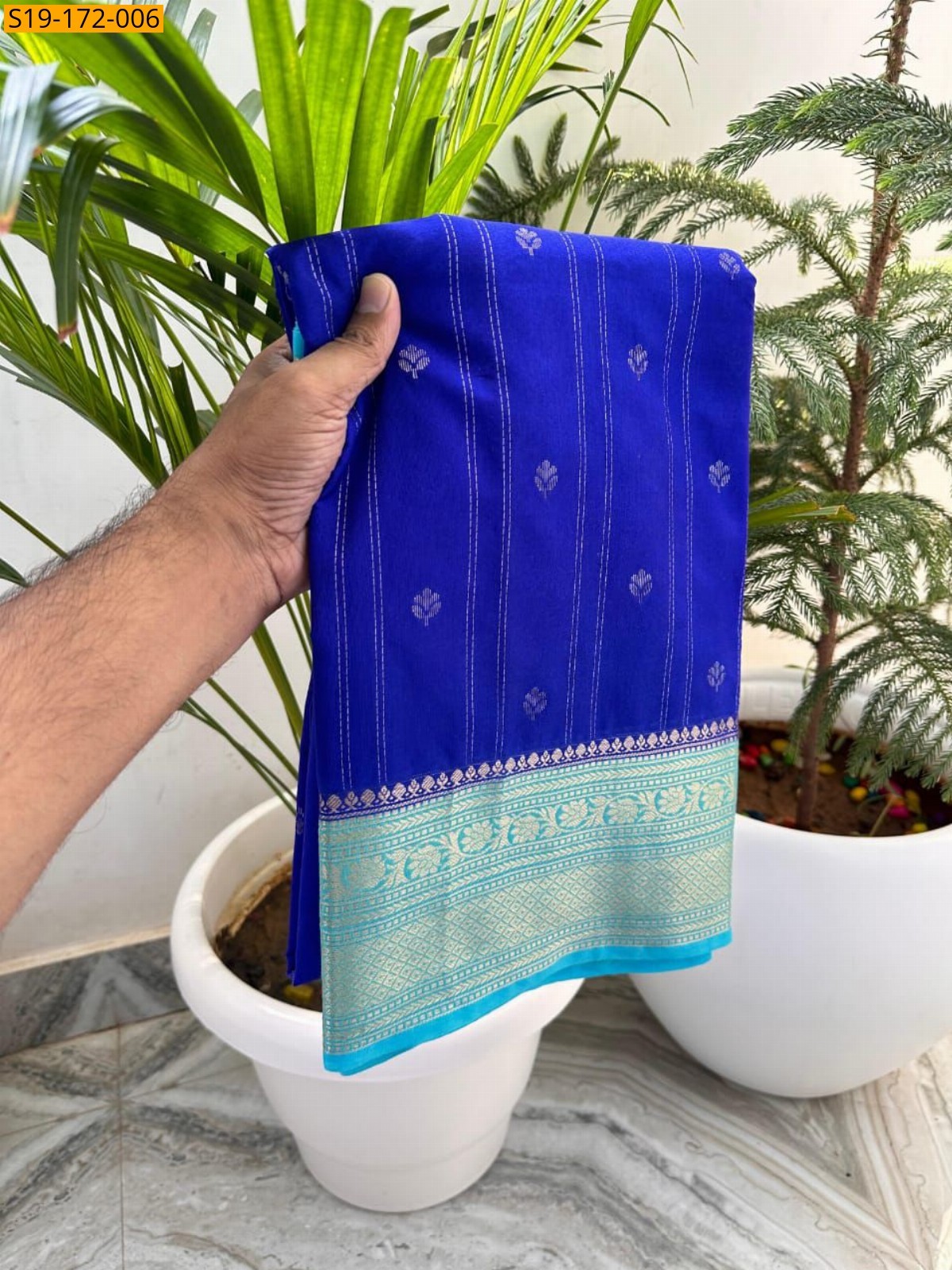 Royal Blue Banarasi Semi Chiniya Soft Silk Saree