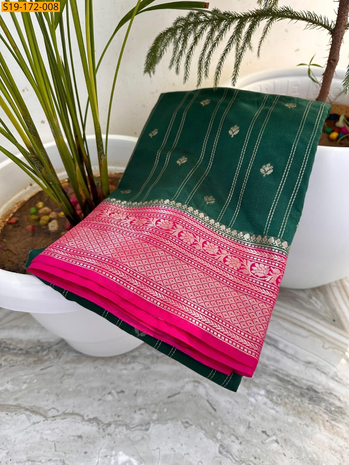 Green Banarasi Semi Chiniya Soft Silk Saree