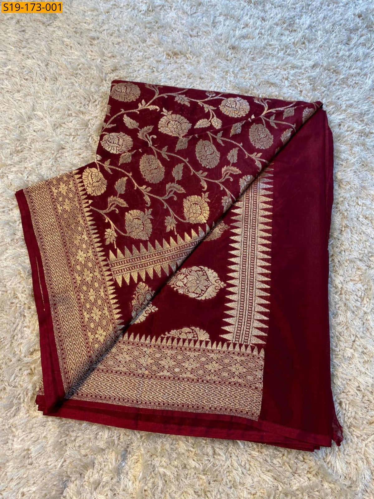 Maroon Banarasi Semi Katan Mashru Silk Saree