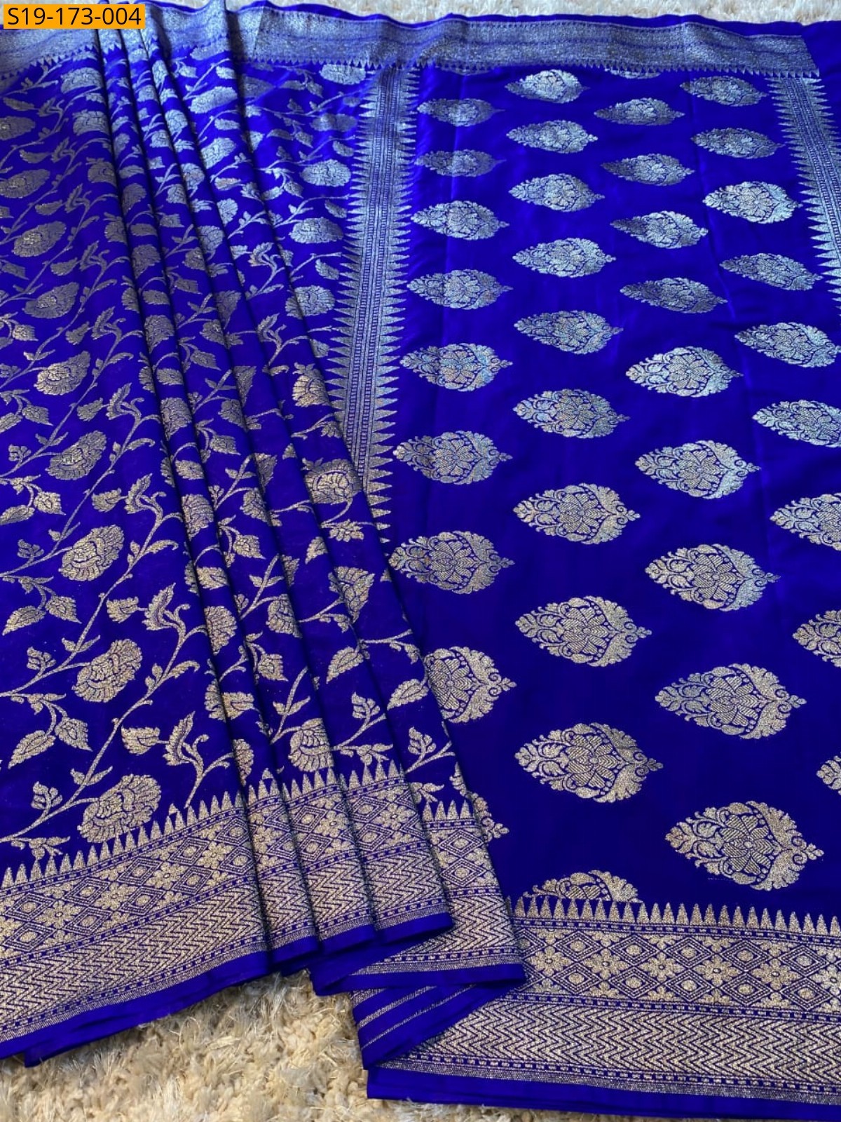 Royal Blue Banarasi Semi Katan Mashru Silk Saree