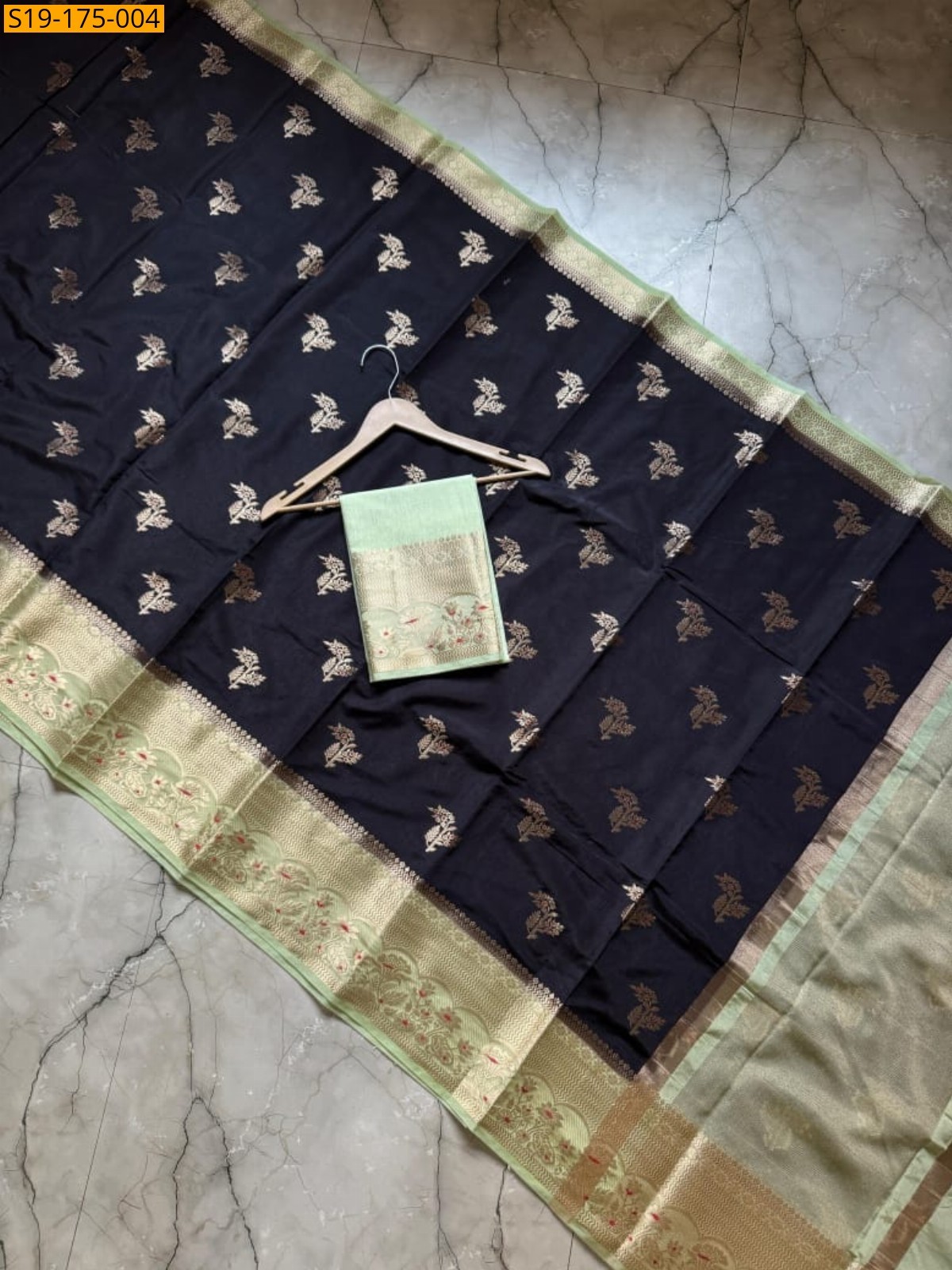 Black Banarsi semi katan silk Saree