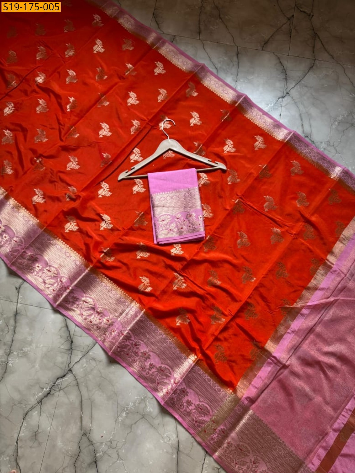 Orange Banarsi semi katan silk Saree