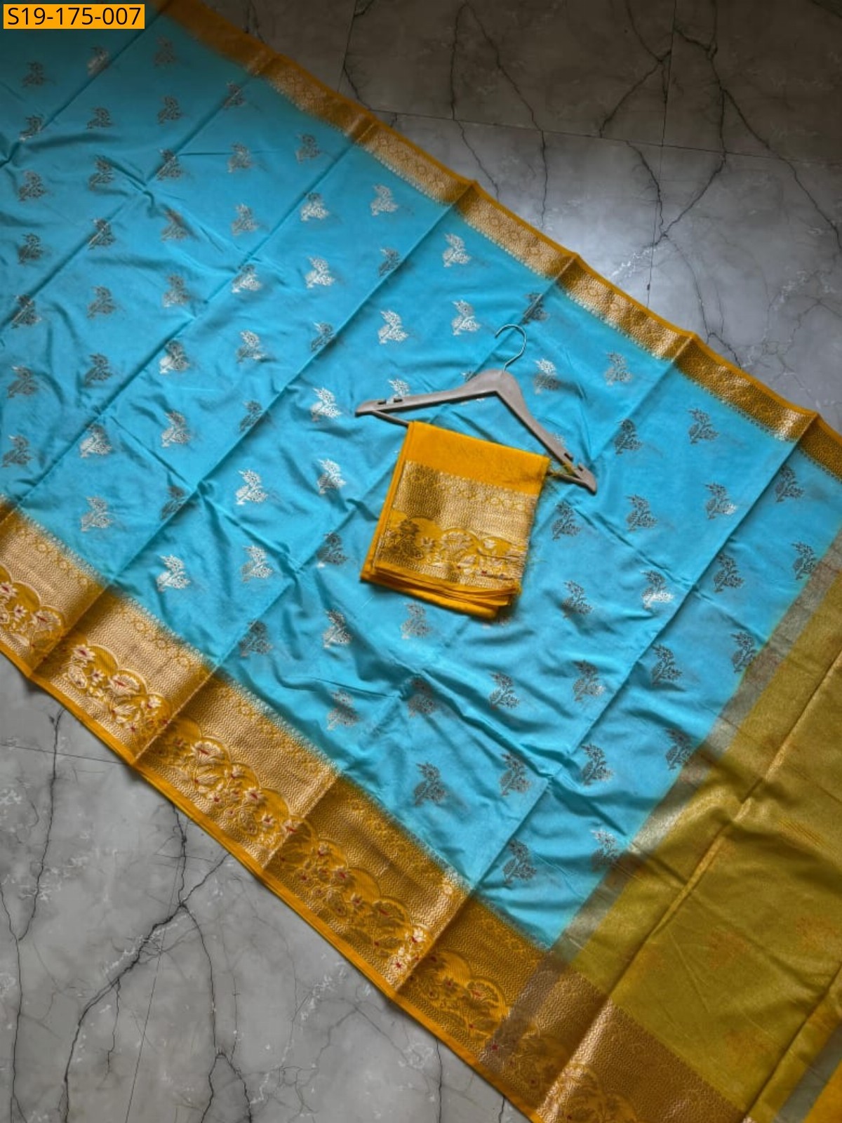 Sky Blue Banarsi semi katan silk Saree