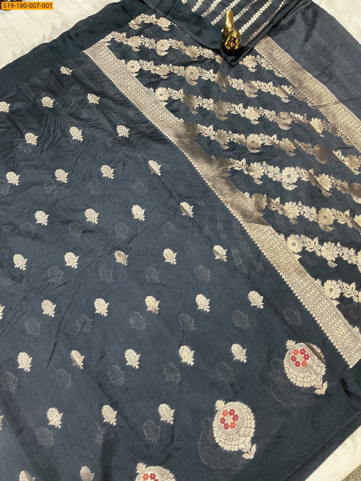 Black Banarasi Semi katan Silk Saree