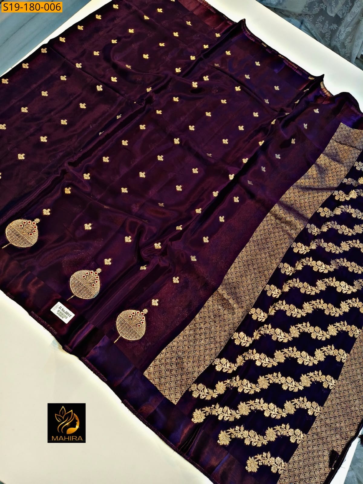 Wine Banarasi Semi katan Silk Saree