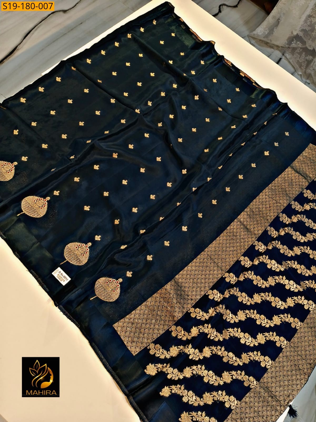 Rama Blue Banarasi Semi katan Silk Saree