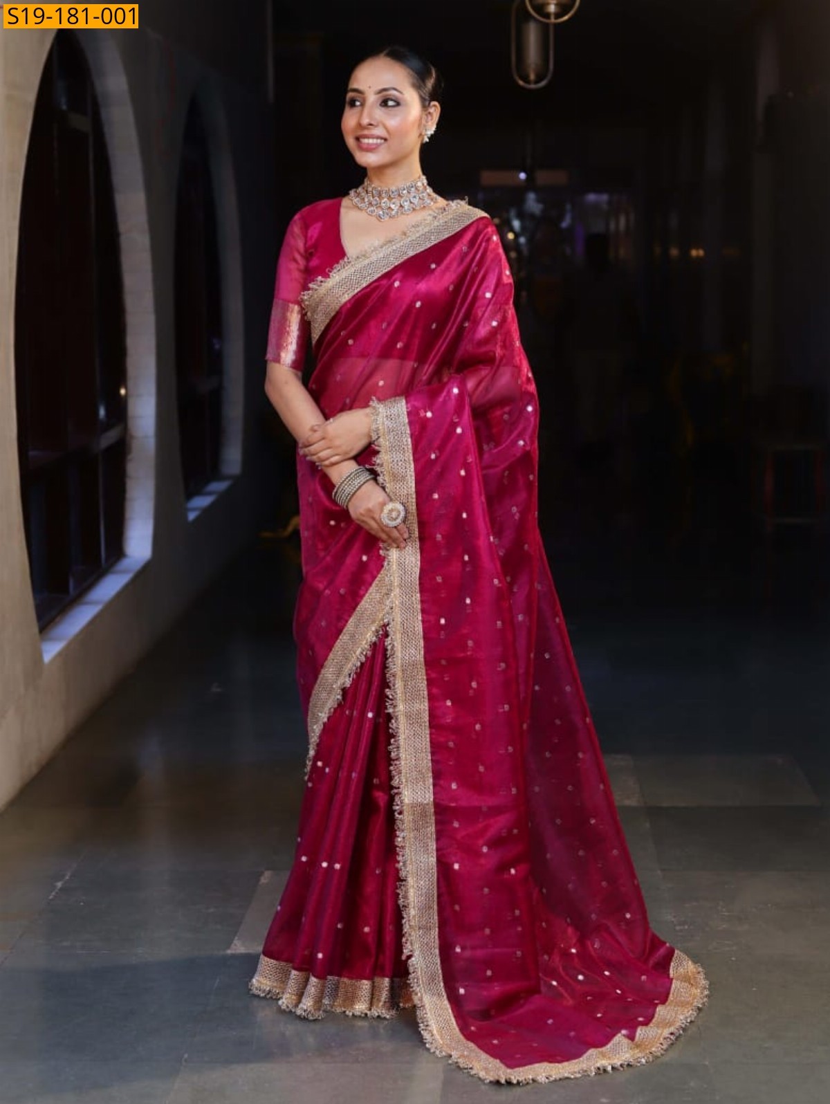 Red Fancy Banarasi Tissue Saree