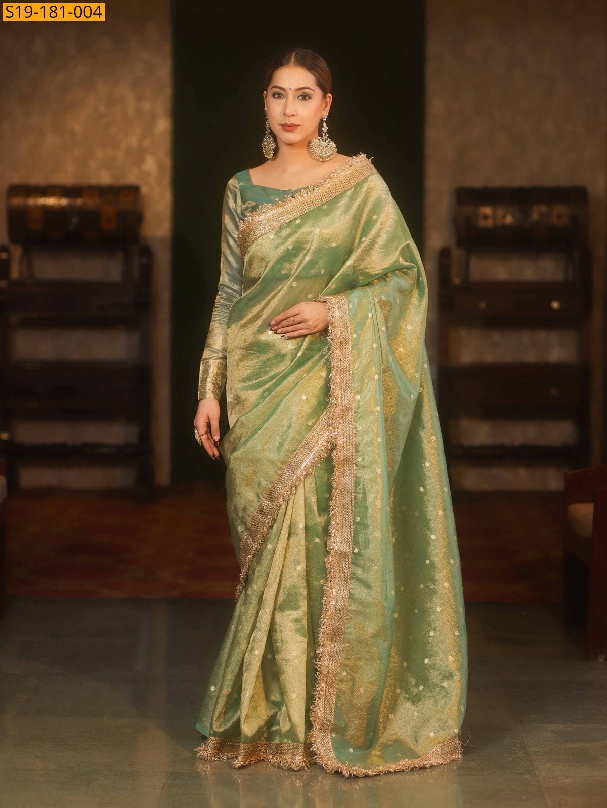 Green Fancy Banarasi Tissue Saree