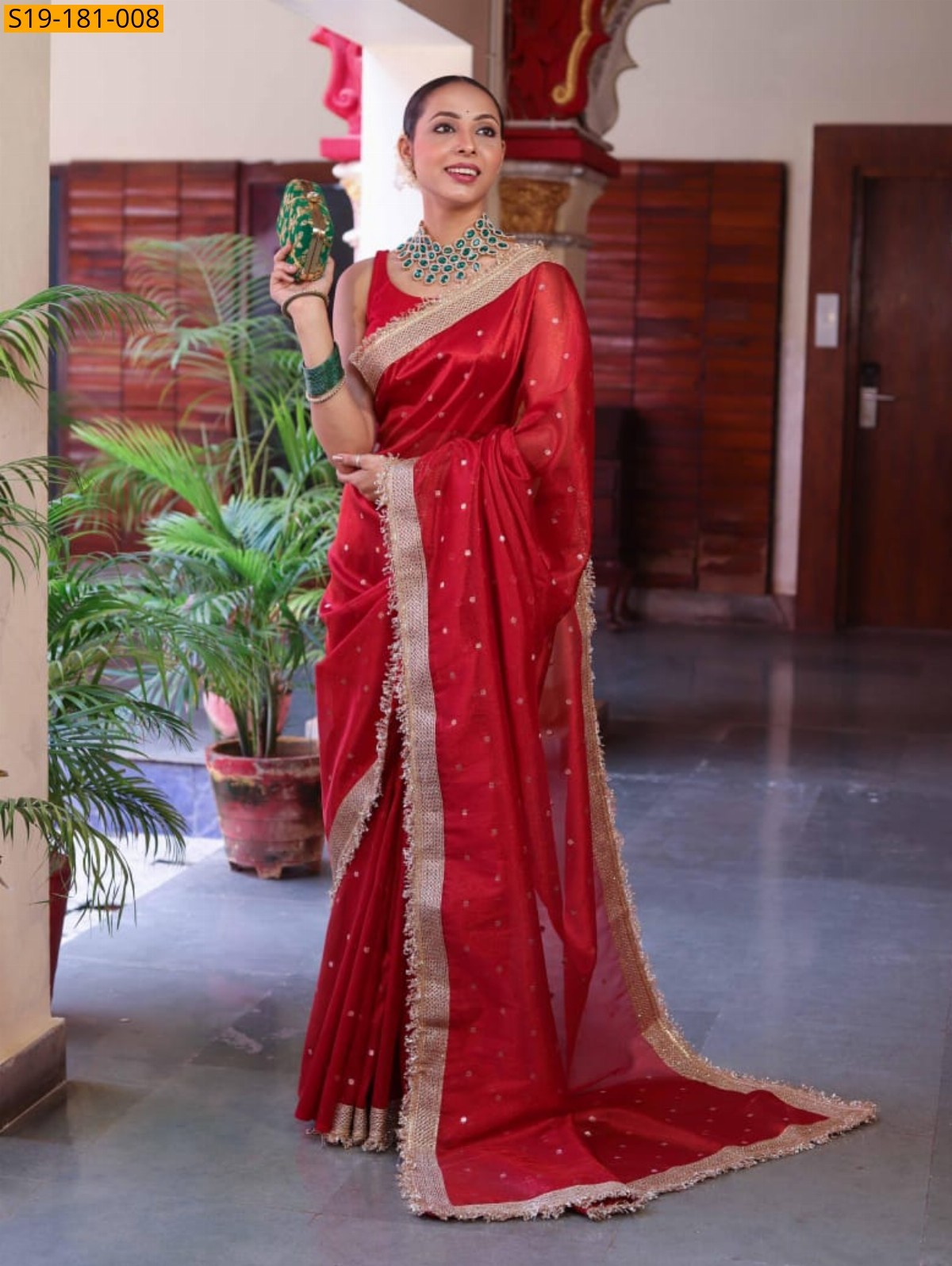 Red Fancy Banarasi Tissue Saree