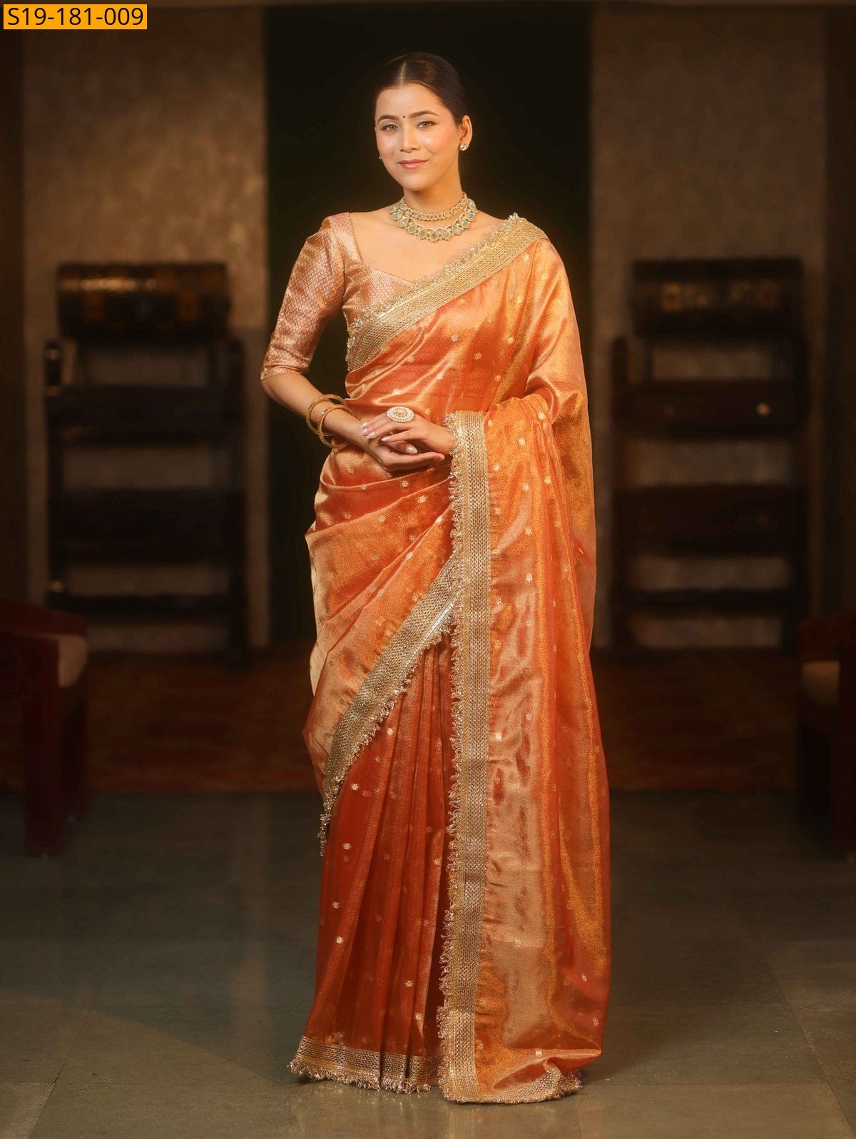 Orange Fancy Banarasi Tissue Saree