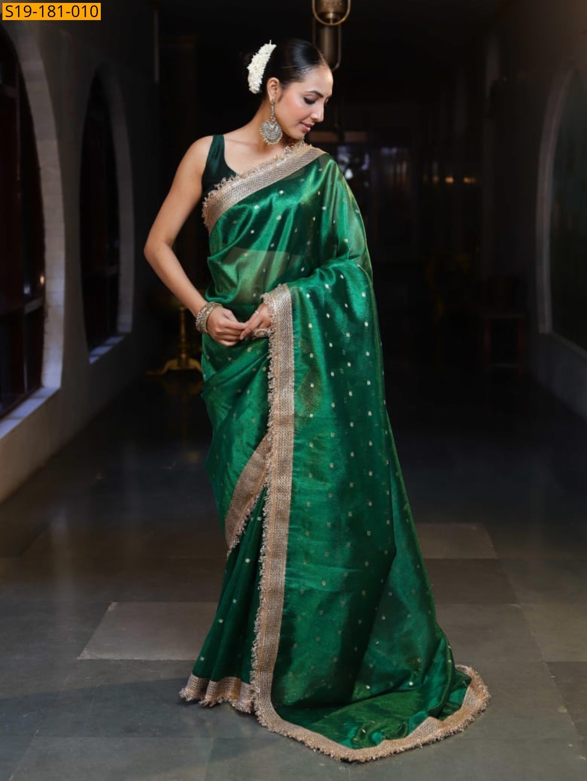 Dark Green Fancy Banarasi Tissue Saree