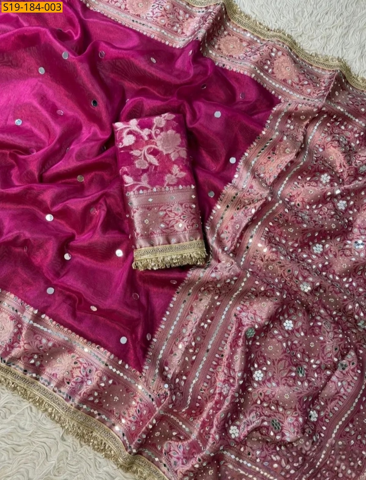 Pink Fancy Banarasi Soft Tissue Silk Saree