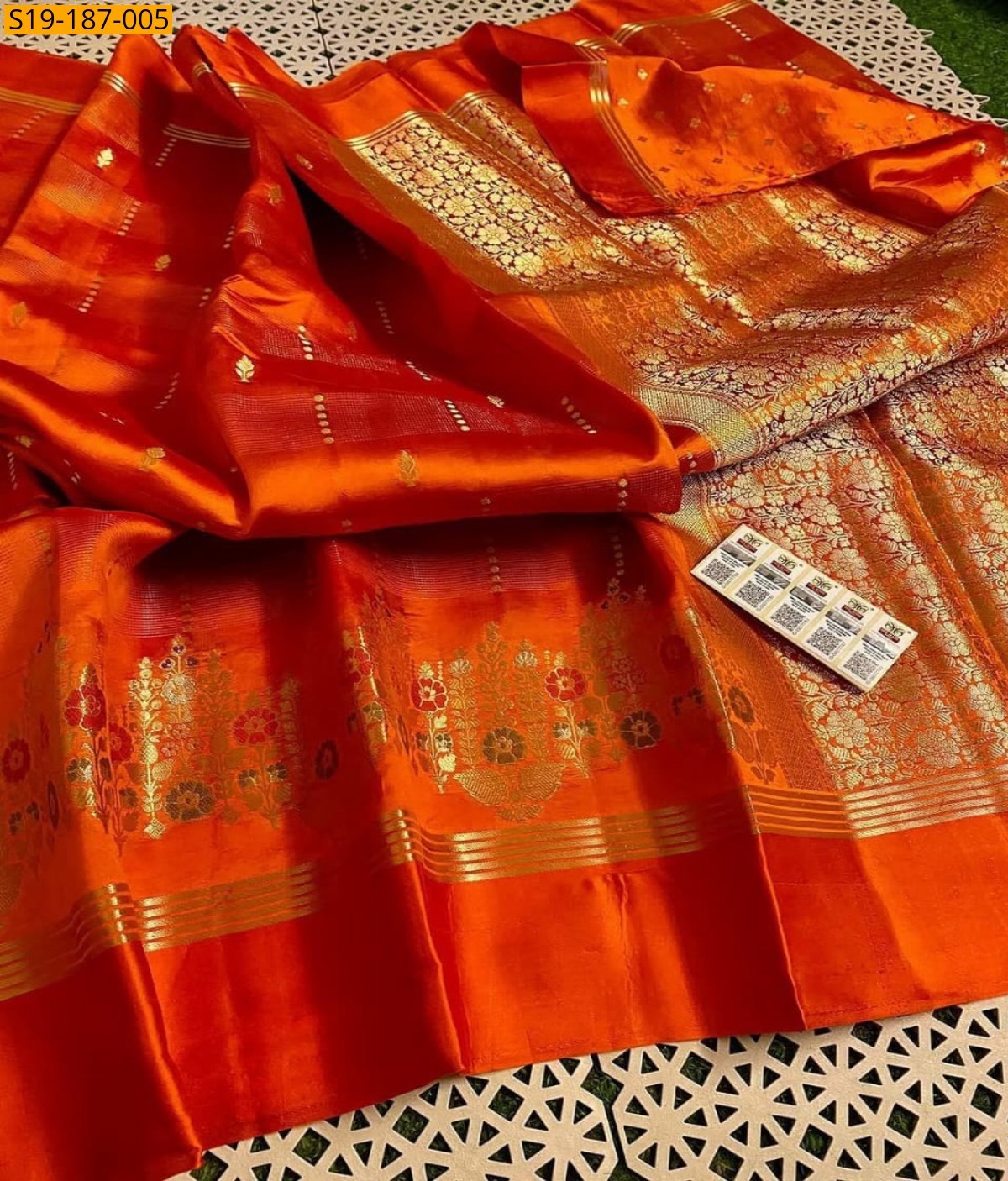 Orange Fancy Raw Mango SIlk Sarees