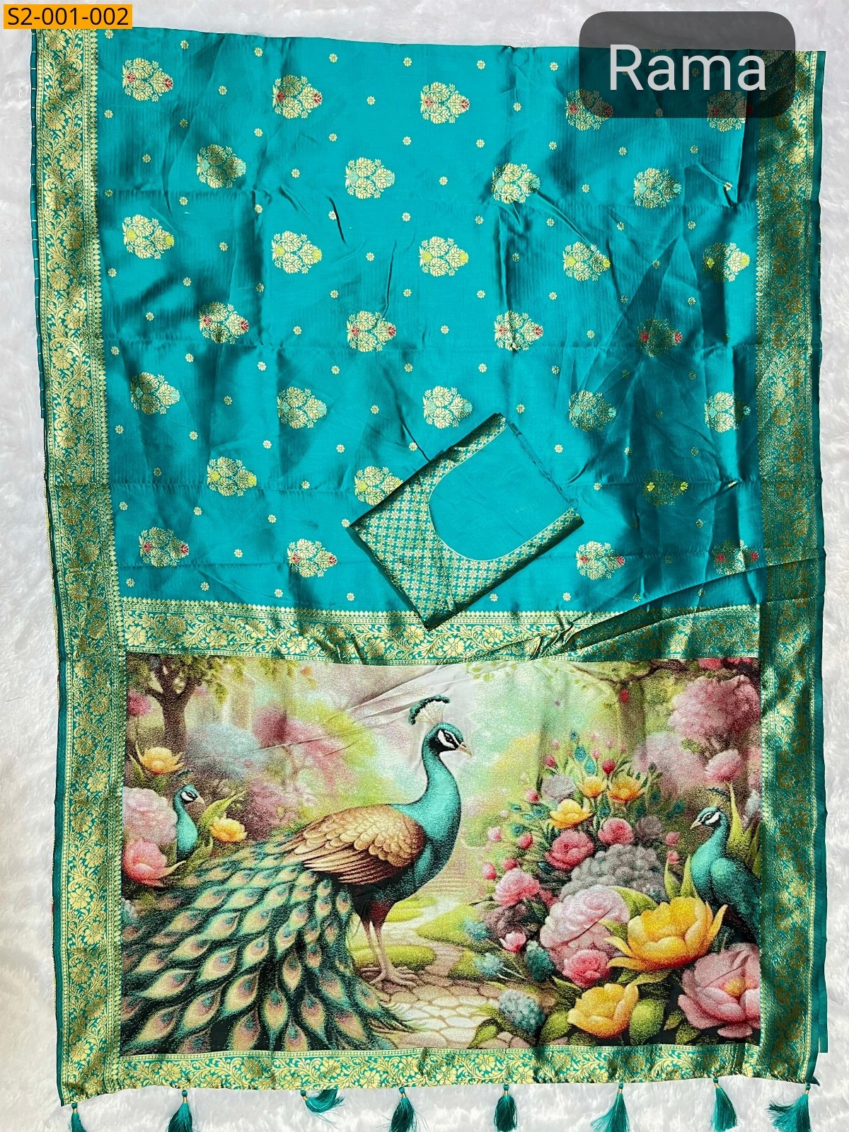 Rama Green Fancy satin silk sarees