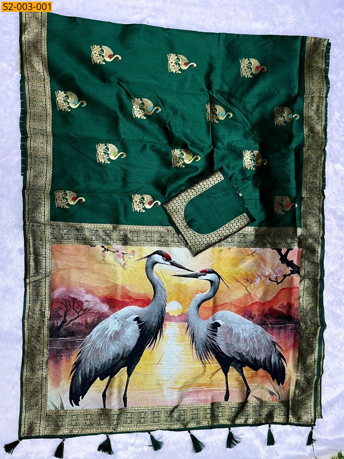 Green Soft semi satin silk sarees