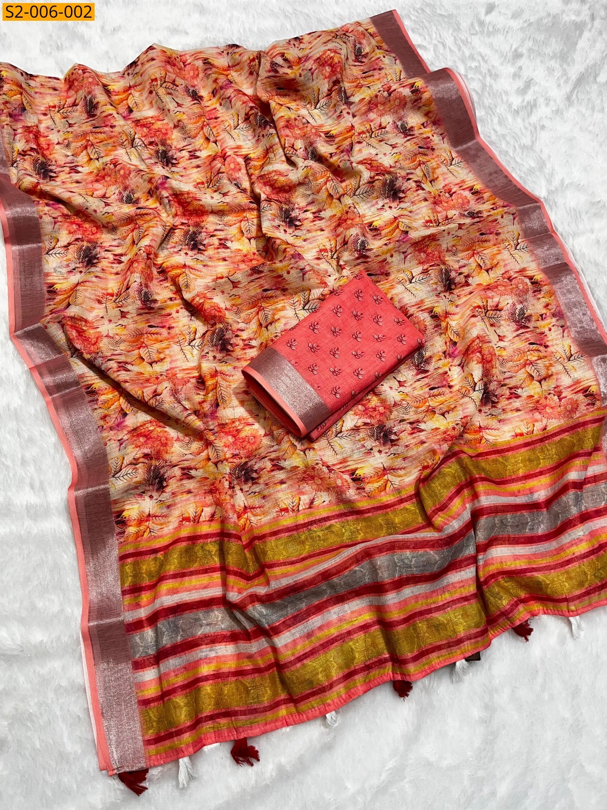 Multi Soft linen cotton saree 