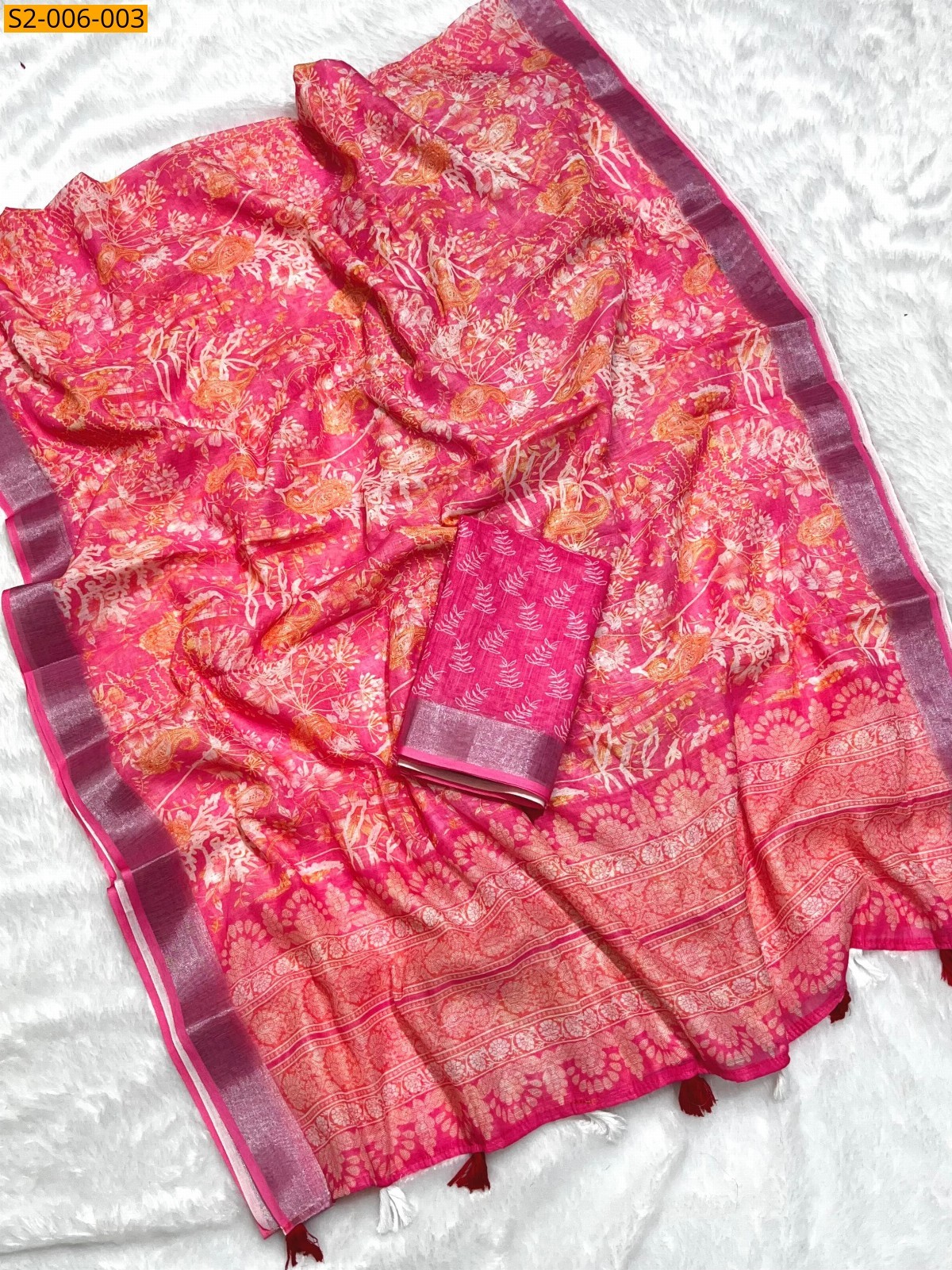 Multi Soft linen cotton saree 