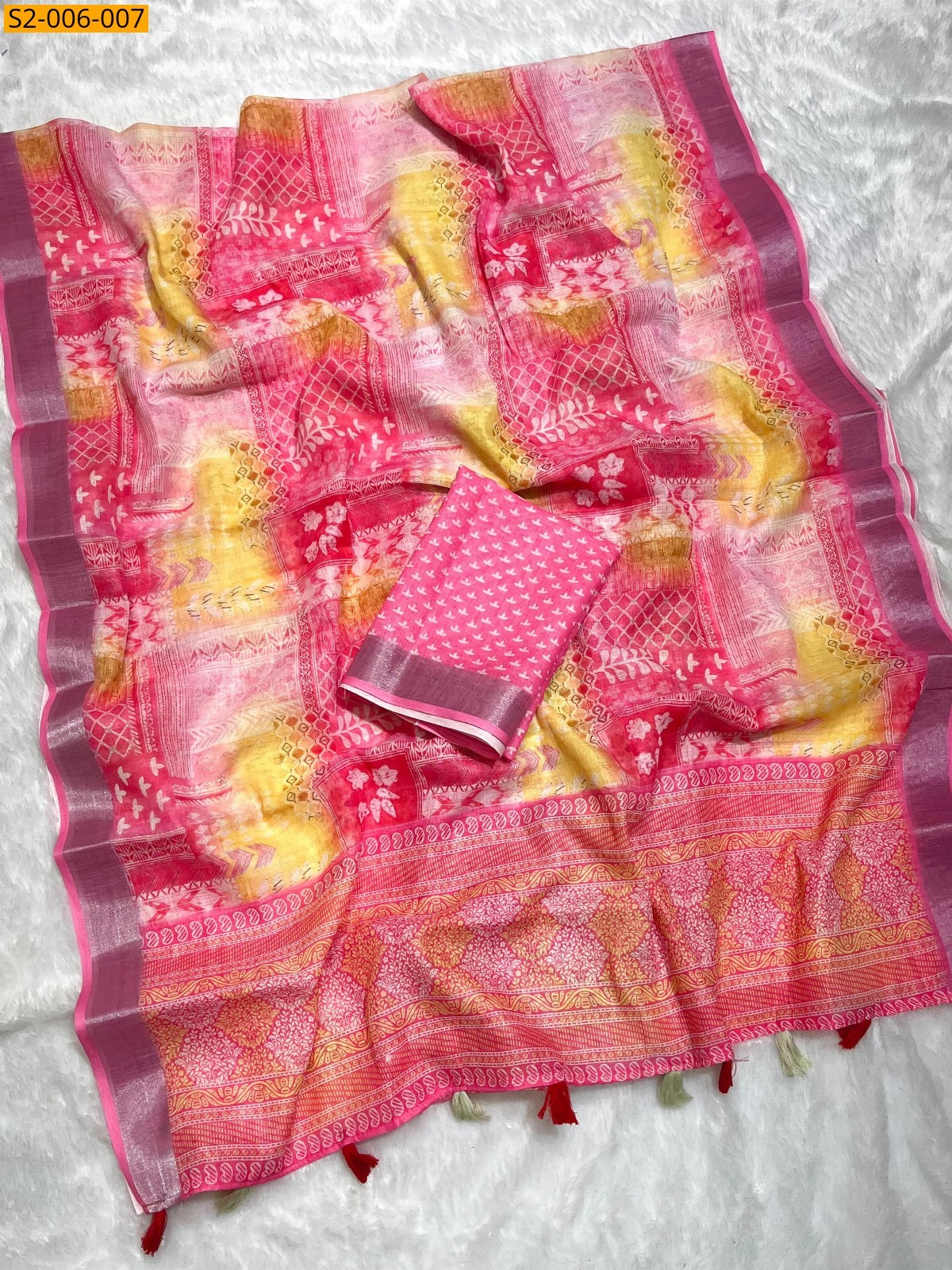 Multi Soft linen cotton saree 