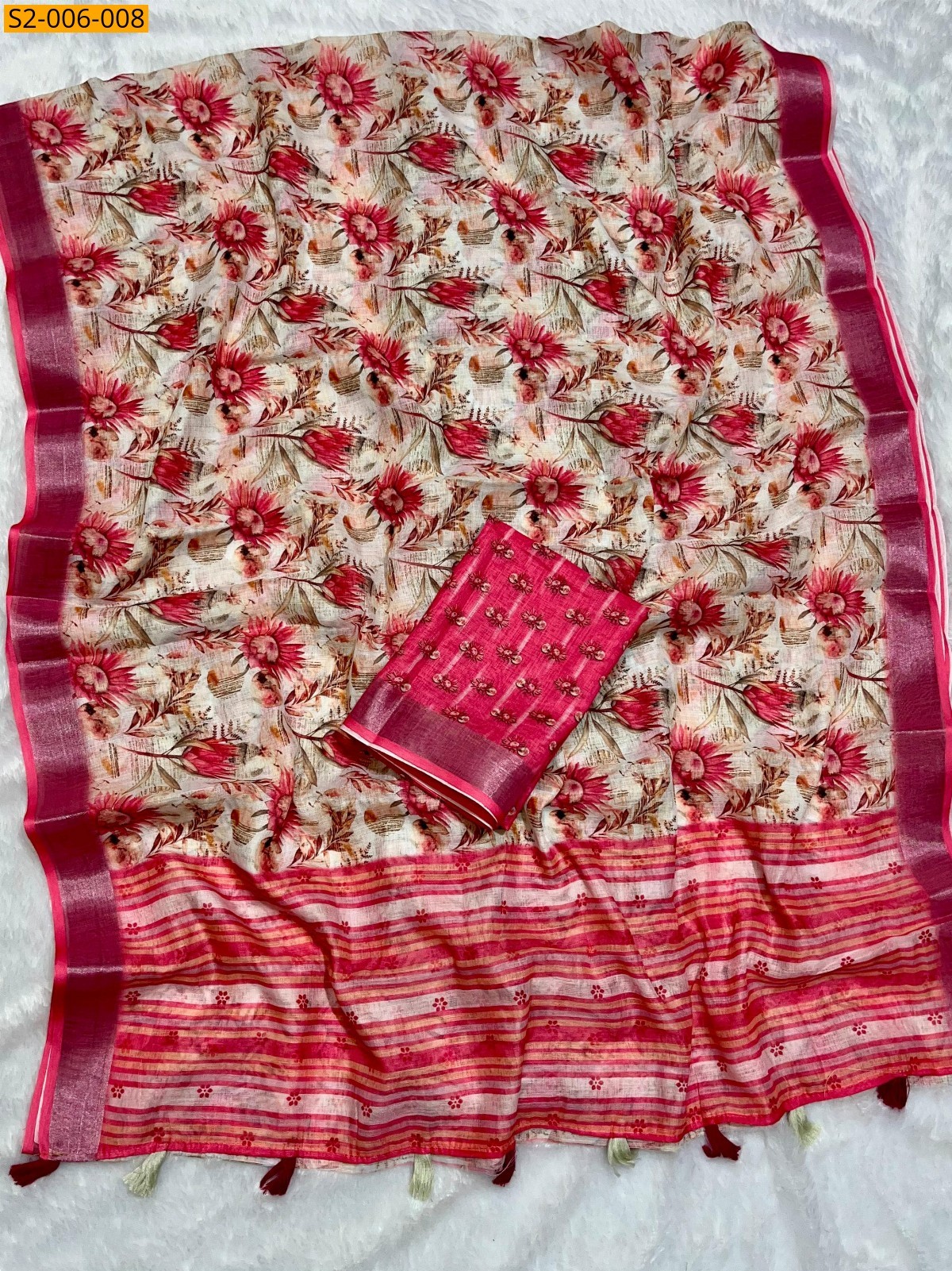 Multi Soft linen cotton saree 