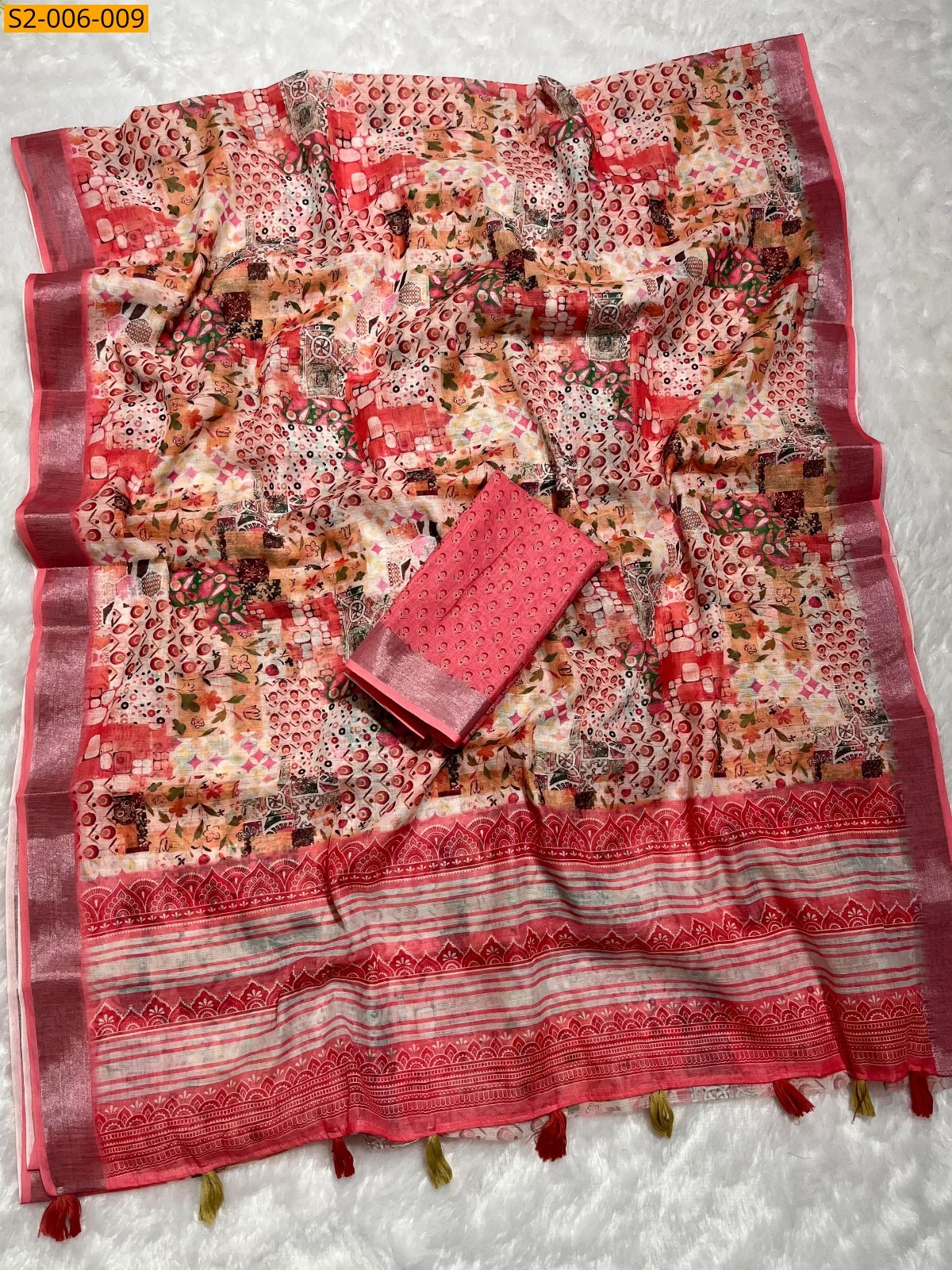 Multi Soft linen cotton saree 