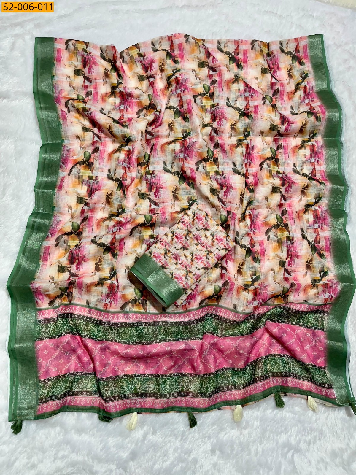 Multi Soft linen cotton saree 