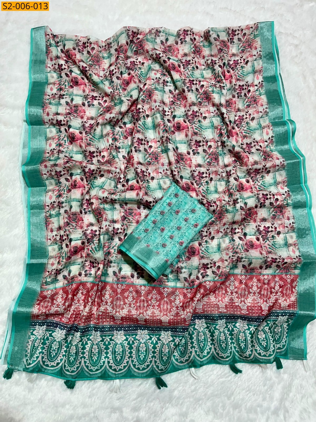 Multi Soft linen cotton saree 