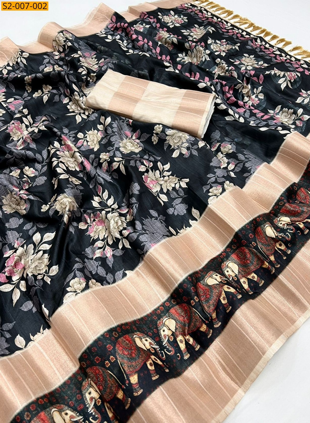 Black Soft tussar silk sarees