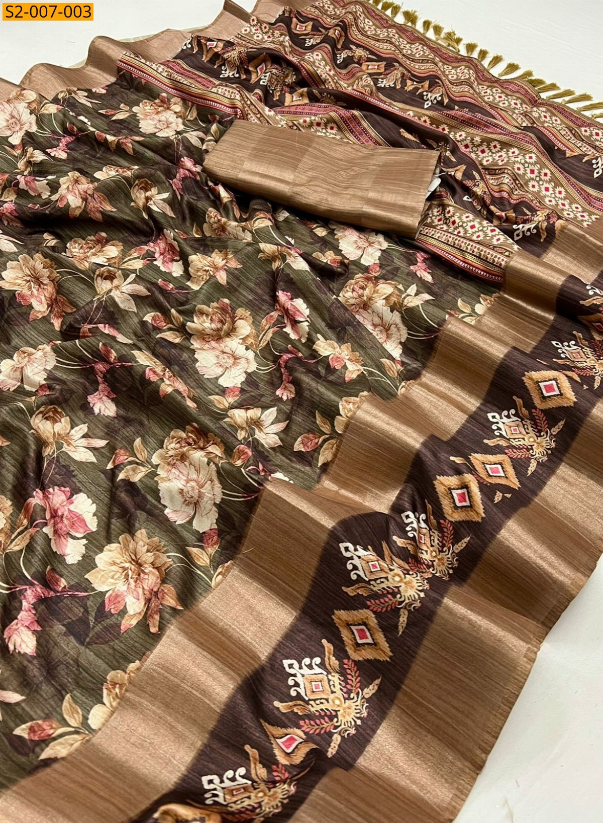 Brown Soft tussar silk sarees