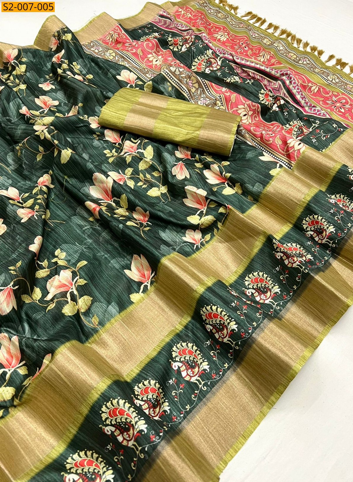 Green Soft tussar silk sarees
