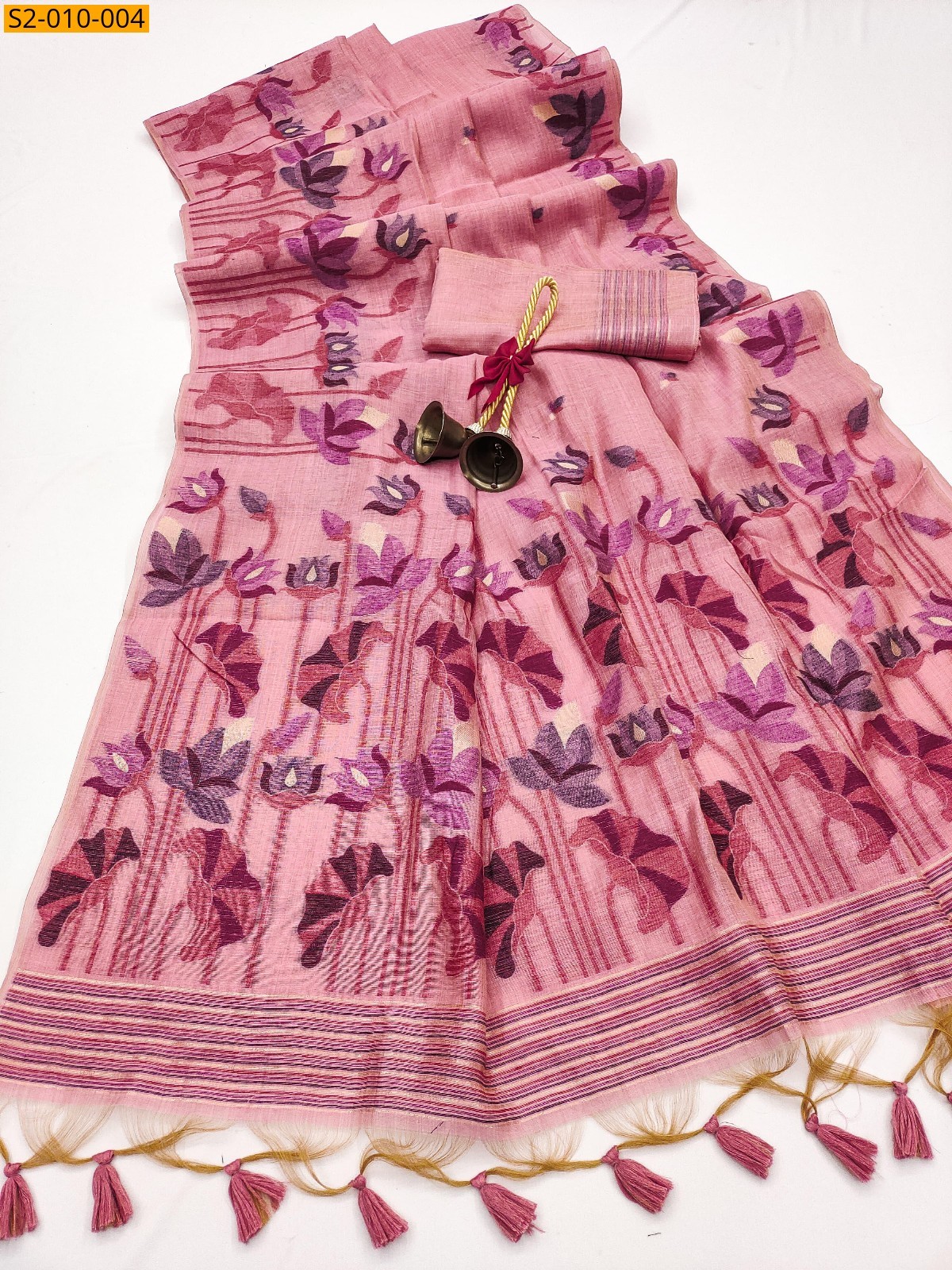 Pink Pure muga cotton sarees