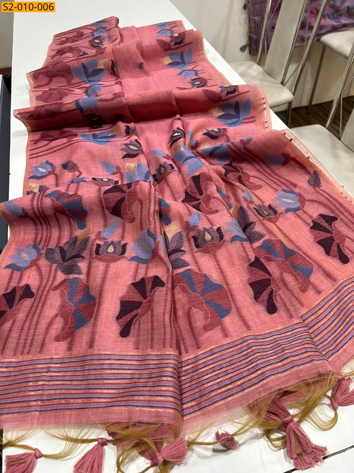 Red Pure muga cotton sarees