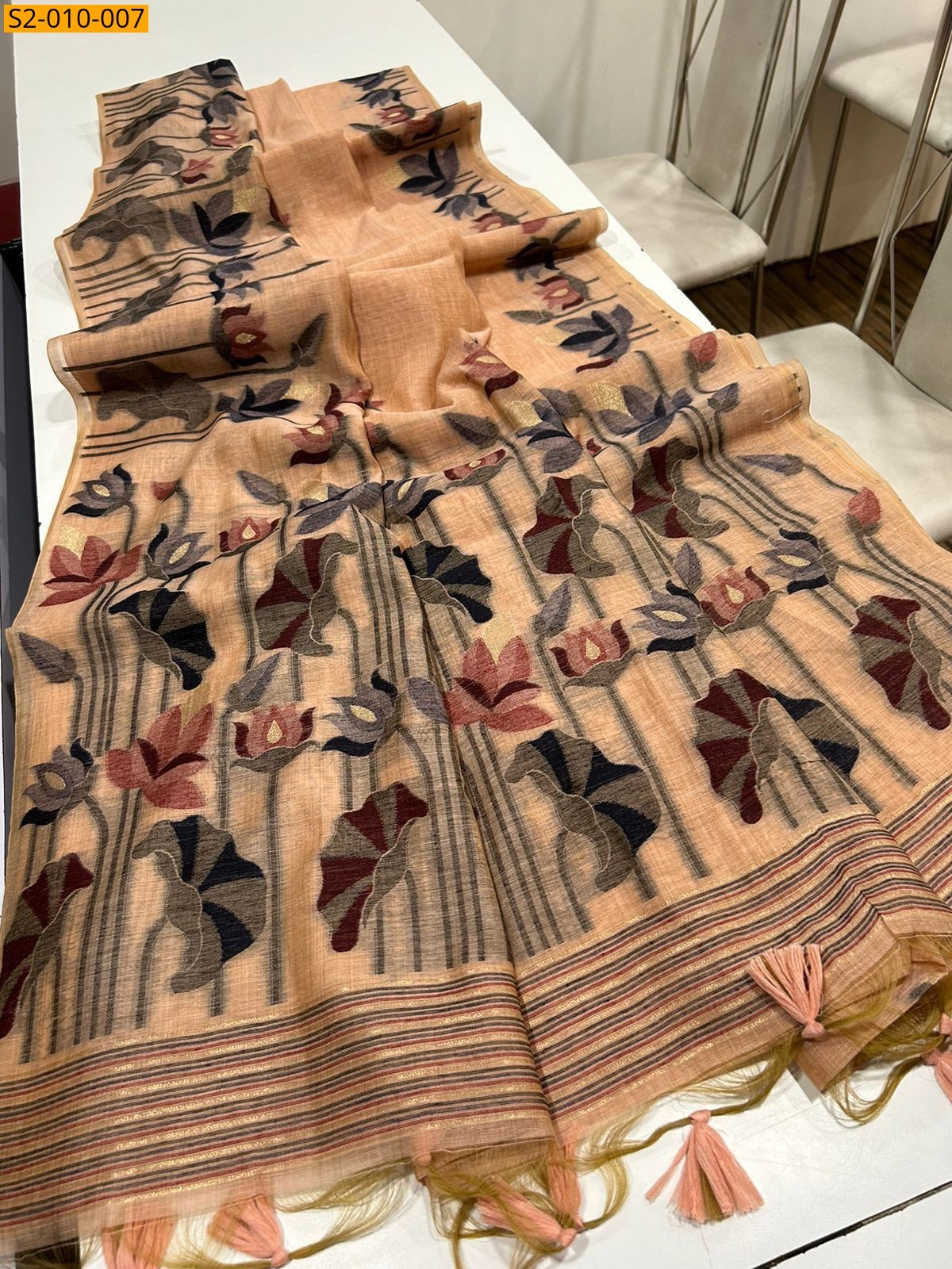 Orange Pure muga cotton sarees