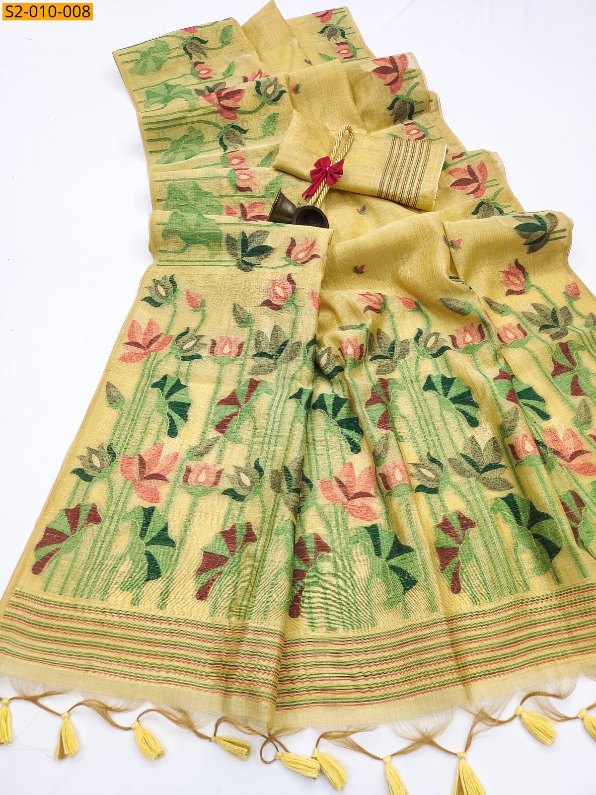Yellow Pure muga cotton sarees