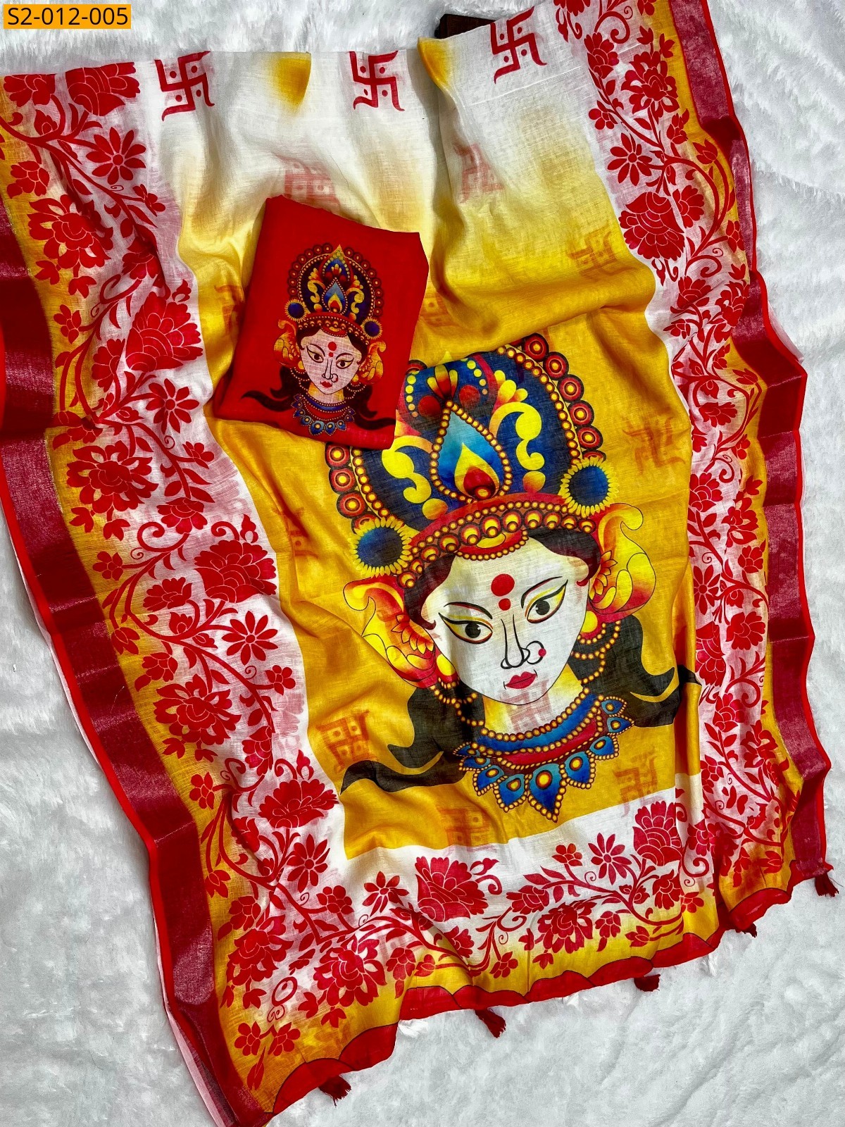 White with Red Soft linen cotton saree