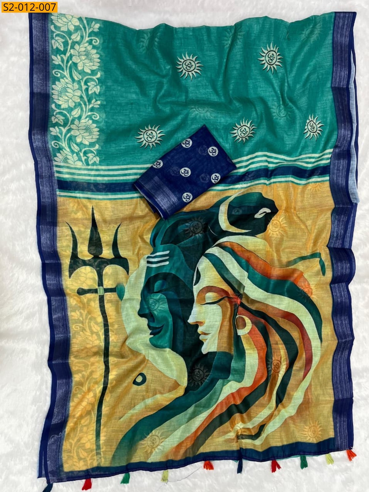 Rama Blue Soft linen cotton saree