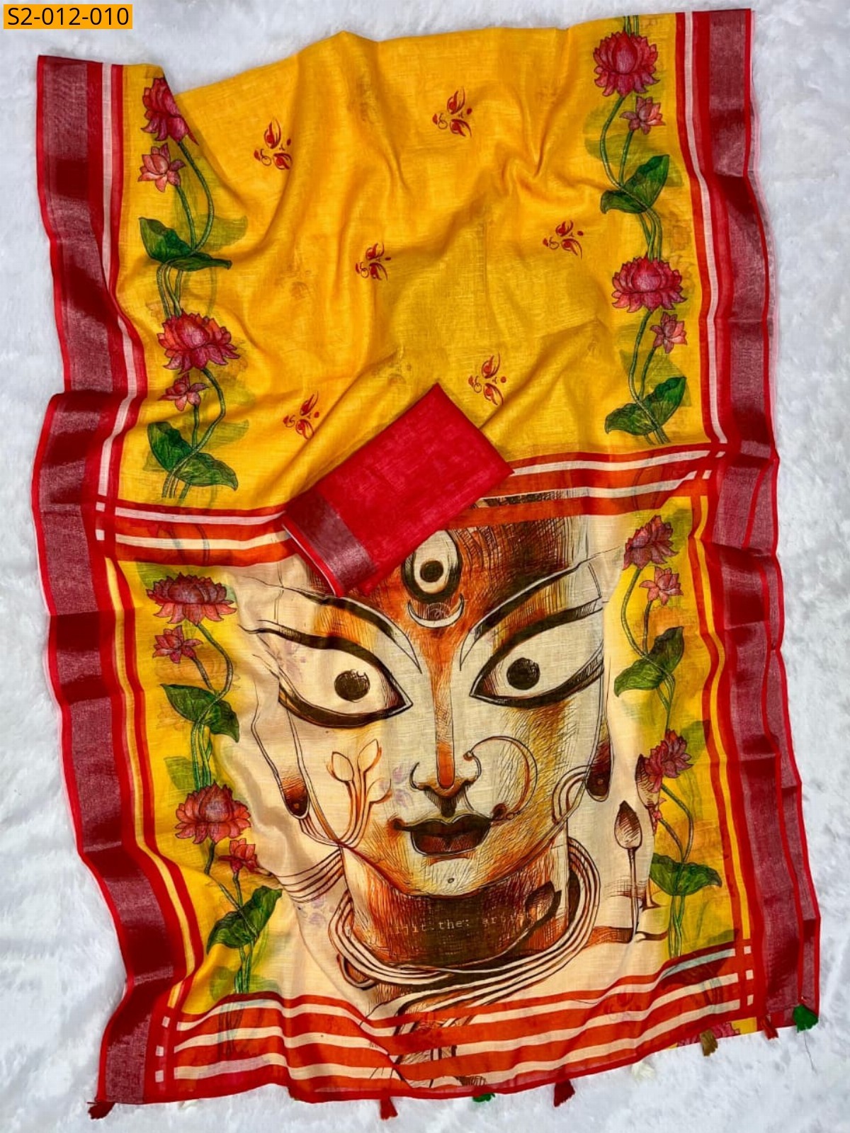 Yellow With Red Soft linen cotton saree