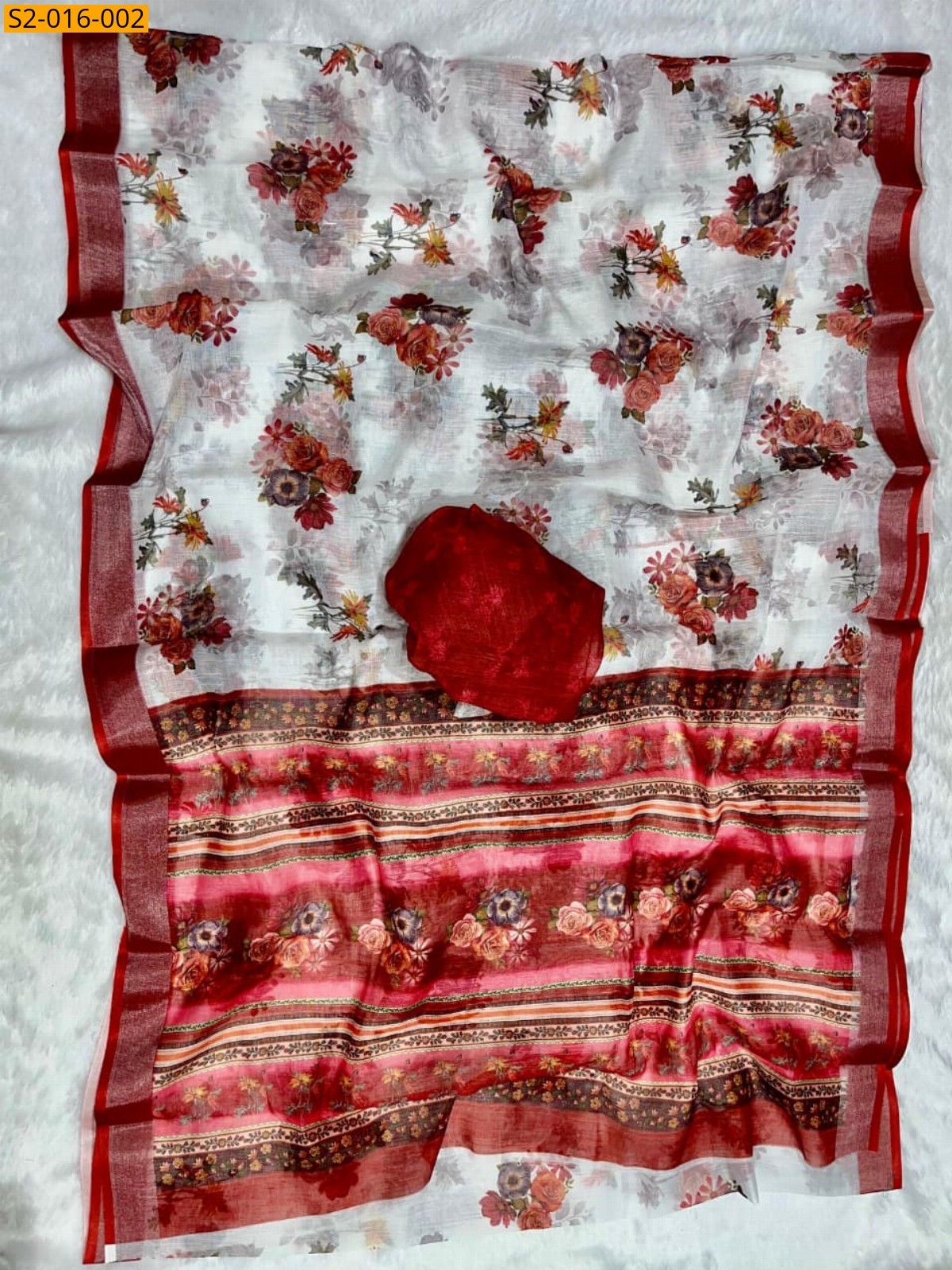 White Fancy linen cotton sarees 